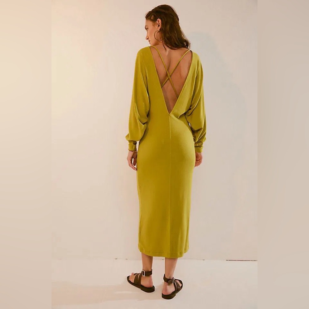 FREE PEOPLE BEACH PAROS MIDI DRESS, GILDED LIME, XSMALL - Picture 3 of 9